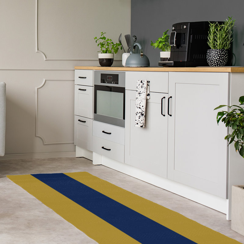 Tapis doré/bleu marine rayé Milwaukee, Tapis de couloir 2 pi 6 po x 8 pi