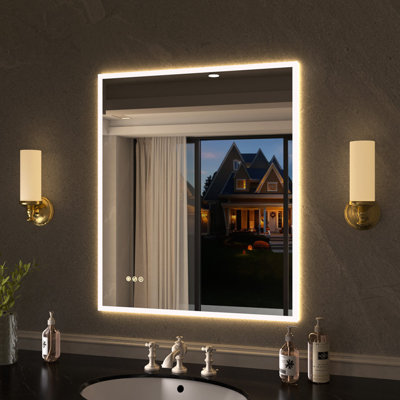 Shimmer 30 in. W x 36 in. H Rectangular Frameless Anti-Fog LED Dimmable Wall Bathroom Vanity Mirror in Polished Crystal