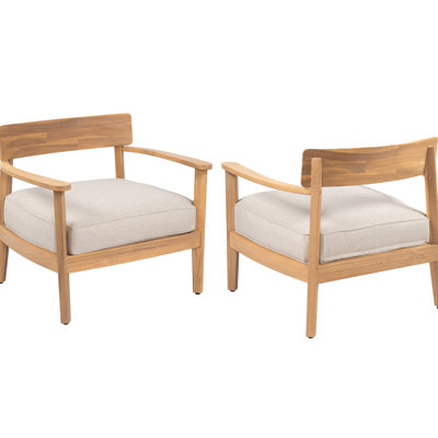 De 2 fauteuils club en bois avec coussins respirants pour une assise agréable, soulagement ergonomique du dossier, patio anticorrosion, coussins de siège beige doux de style simple, pour soulager le stress, décoration extérieure,