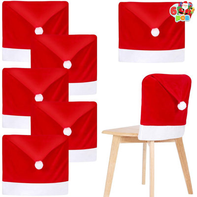 Housses de chaises de Noël - rouge - conception de chapeau de père Noël, housses pour dossiers de chaise, décorations des Fêtes et d'intérieur