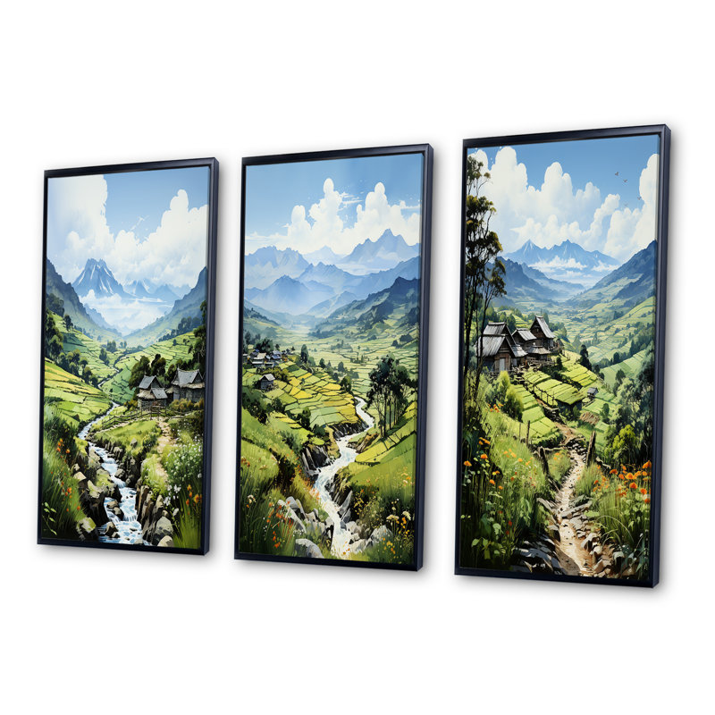 «Vietnam Sapa Green Highlands», 3 pièces, Cadre noir, H 40 po x l 60 po