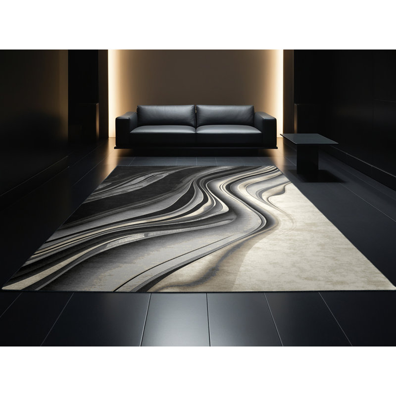 Tapis dégradé gris chic et luxueux lavable à la machine Manhasset, Carré 8 pi