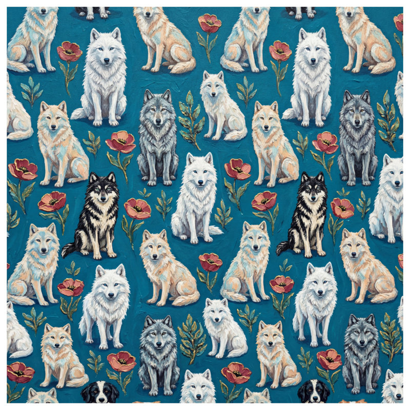 Patterned Wolves And Flowers Blankets, 50in W x 60in H