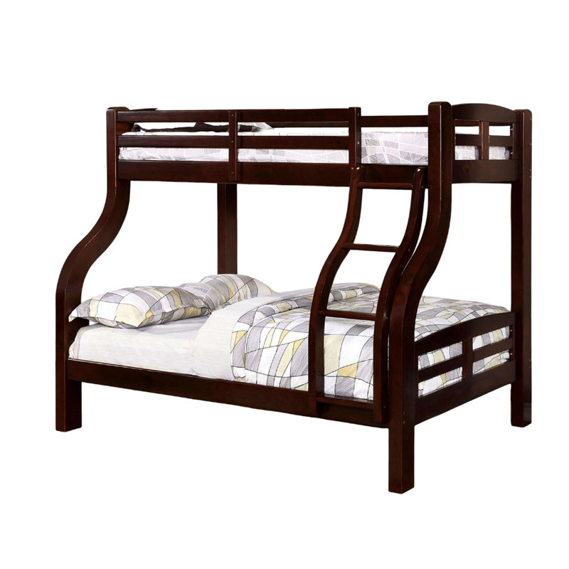 Lit simple superposé au dessus d'un lit double transitionnel avec finition, bois massif et placage, attaché, 14 pièces Lattes, rails robustes et sécuritaires