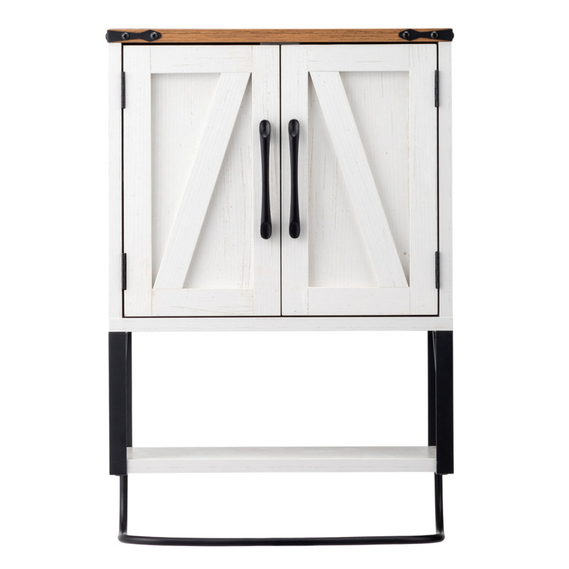 Armoire de salle de bain murale de porte de grange avec barre à serviettes