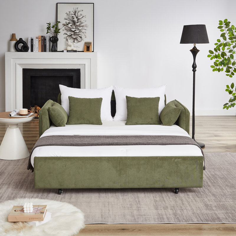 Convertible Sleeper Sofa Bed With Pullout Function, 4 Pillows And Side Pockets, Ideal For Living Room, Bedroom, Apartment And Office Use