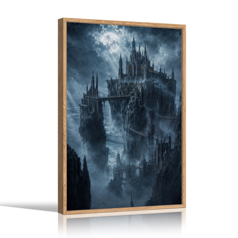 Impression sur toile, "Dark gothic Castle on Rocky Cliff Under Full Halloween", H 36 po x l 24 po