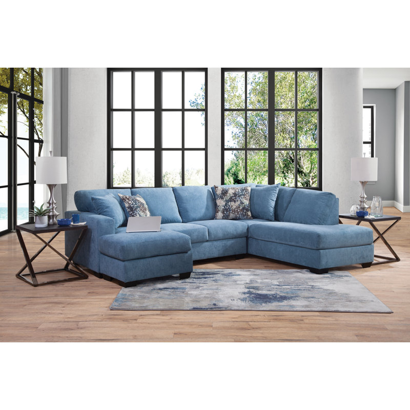 Romaya 2 - Piece Upholstered Sectional, Blue Chenille