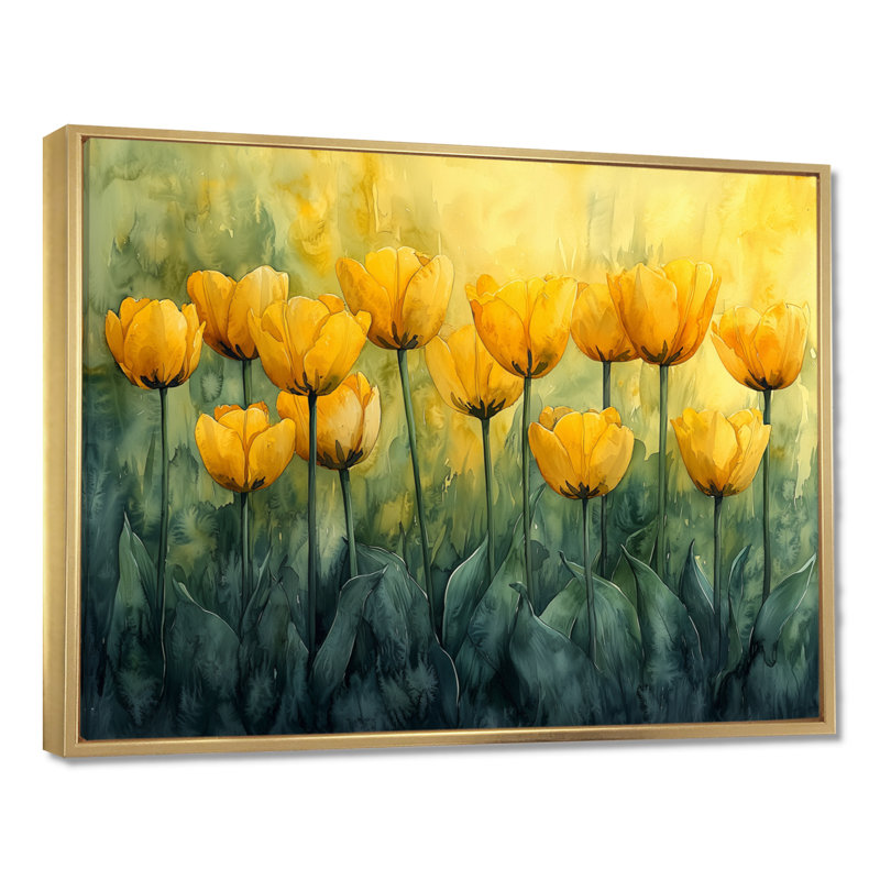 Lundell - Art mural floral, H 12 po x l 20 po, Impression encadrée flottante, Doré