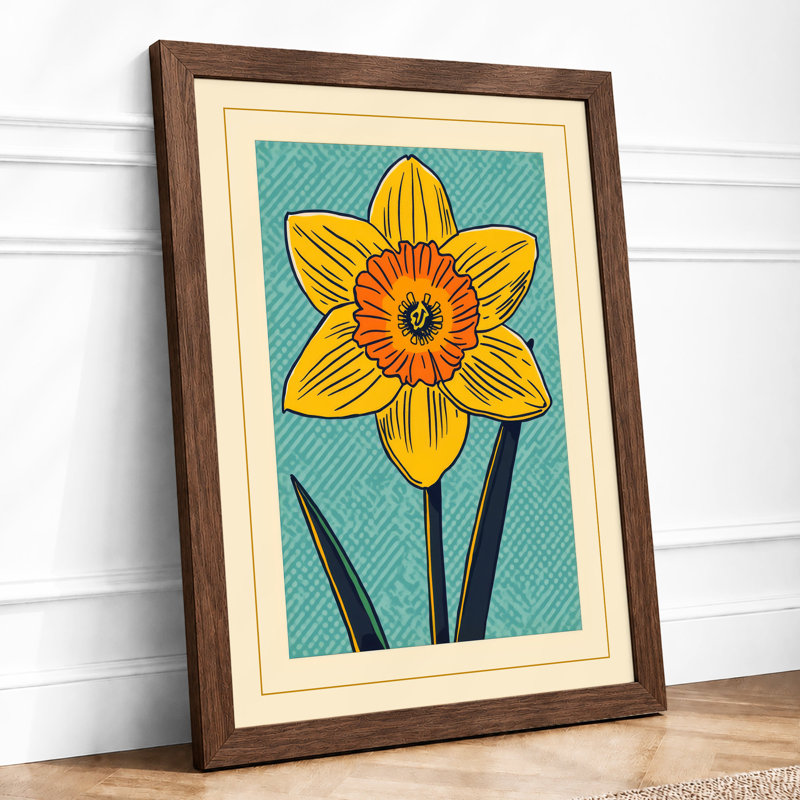 Daffodil Study Botanical - Framed Print, A2 - 59.4 x 42.0 cm, Walnut