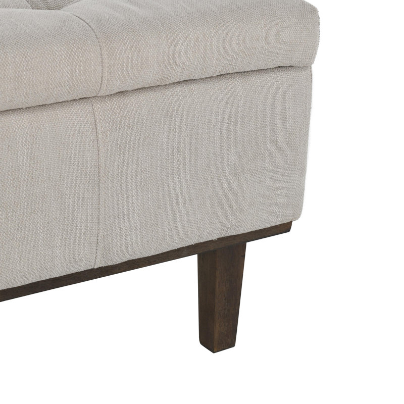 Louise Upholstered Storage Bench, French Beige Basketweave