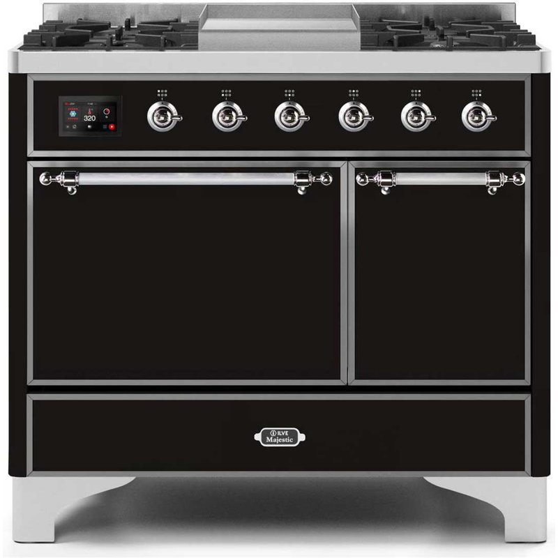 ILVE Majestic II 40 in Dual Fuel Range, Glossy Black/Copper, Natural Gas