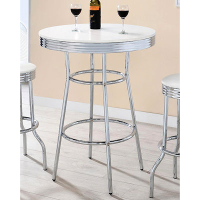 Table de bar ronde en blanc lustré et finition, option de salle à manger moderne, H 42,96 po x l 30 po, fabriquée en bois acier, pièce indispensable et élégante