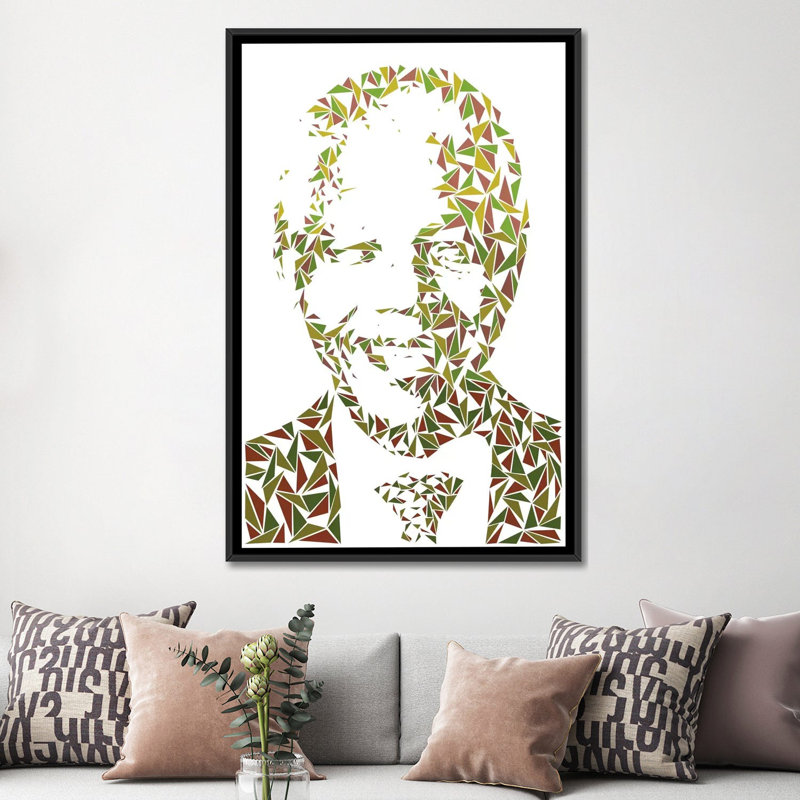 « nelson mandela », impression sur toile, H 48 po x l 32 po x P 1,5 po, Toile avec cadre noir, Pas de tapis