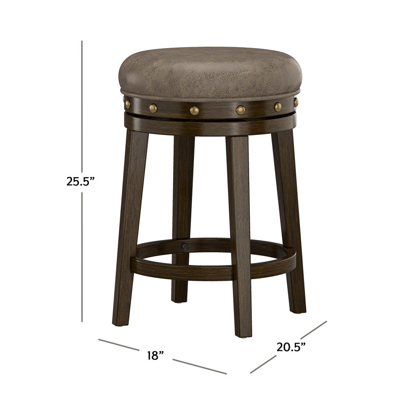 Arroliga Wood Upholstered Backless Swivel Stool, Brown, Counter Stool (24.5" Seat Height)