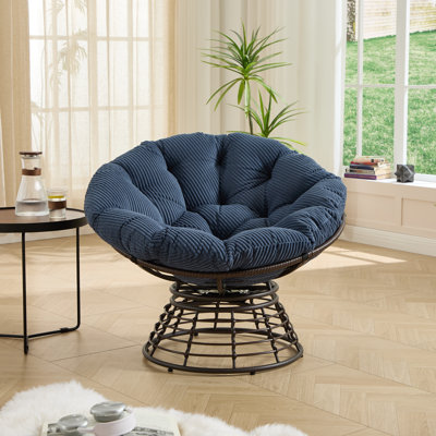 Fauteuil ergonomique confortable en osier Papasan, fauteuil pivotant à 360 ° pour l'intérieur et l'extérieur avec coussin épais et doux, idéal pour le salon, la chambre à coucher et la salle de lecture
