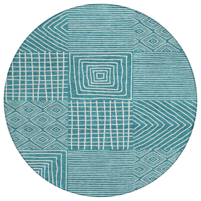 Junia Teal Washable Indoor-Outdoor Rug - , 8' x 8'