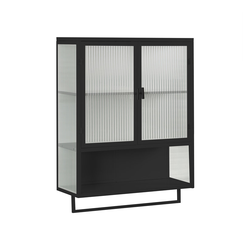 Larock Glass+Metal Wall-mounted Bathroom Cabinet,Wall Cabinet, Black