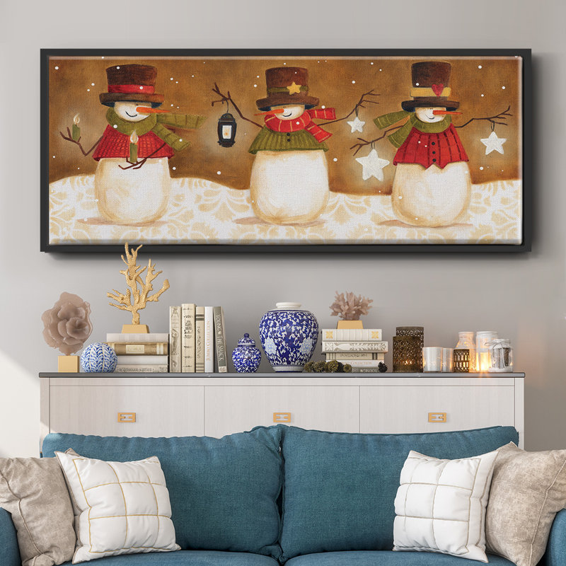 Top Hat Snowmen- Framed Canvas, 24" H x 60" W