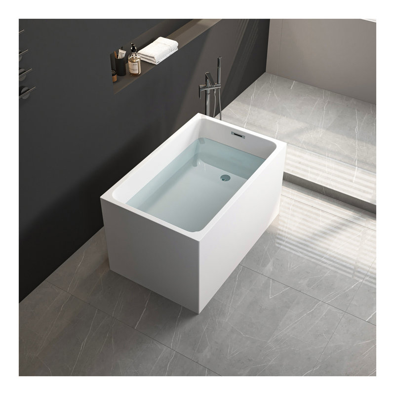 Acrylic Freestanding Bathtub ,Spacious rectangle Shape, Gloss White Finish, Chrome Overflow