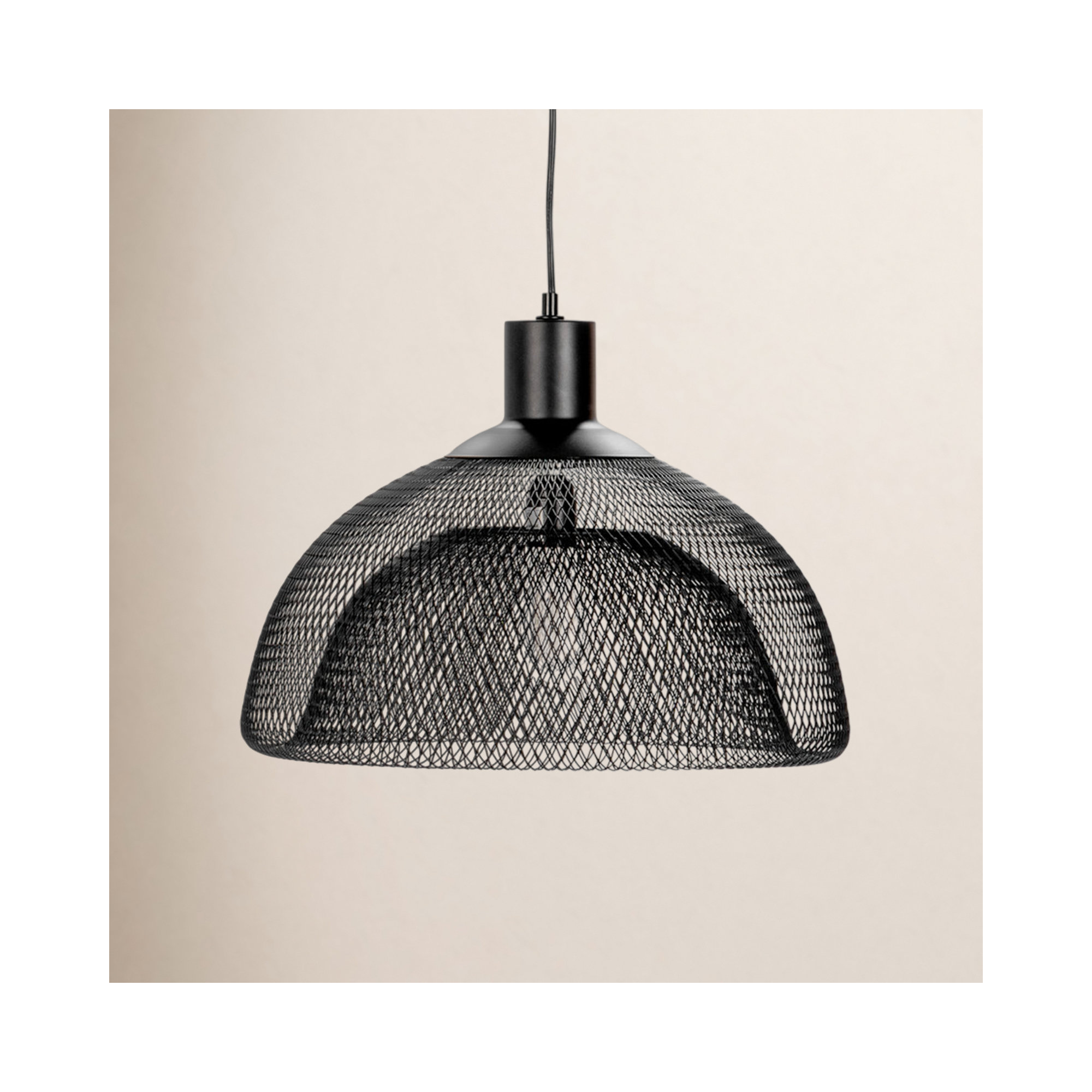 Single Light Metal Pendant, 16.5" H x 13.8" W x 13.8" D, Black
