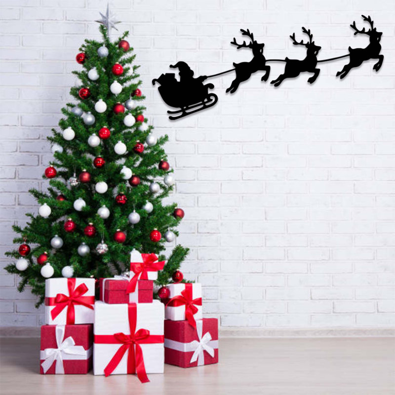 Art mural en métal Père Noël en forme de traîneau, Noir, H 16 po x l 36 po x P 0,12 po