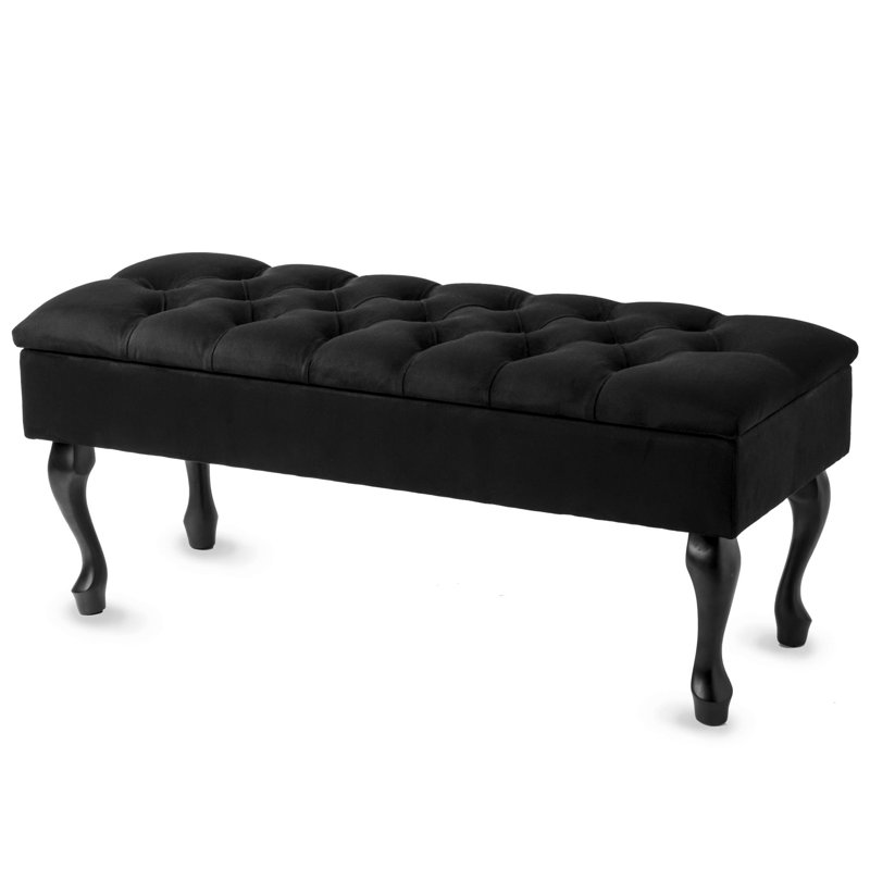 Huges Velvet Upholstered Storage Bench, H44 x W45 x D40cm, Black