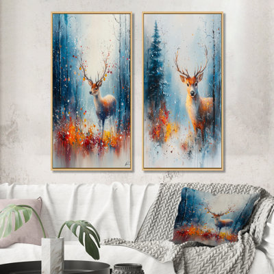 Ensemble de 2 pièces d'art mural orange avec renne de Noël I - Christmas Santa Deer