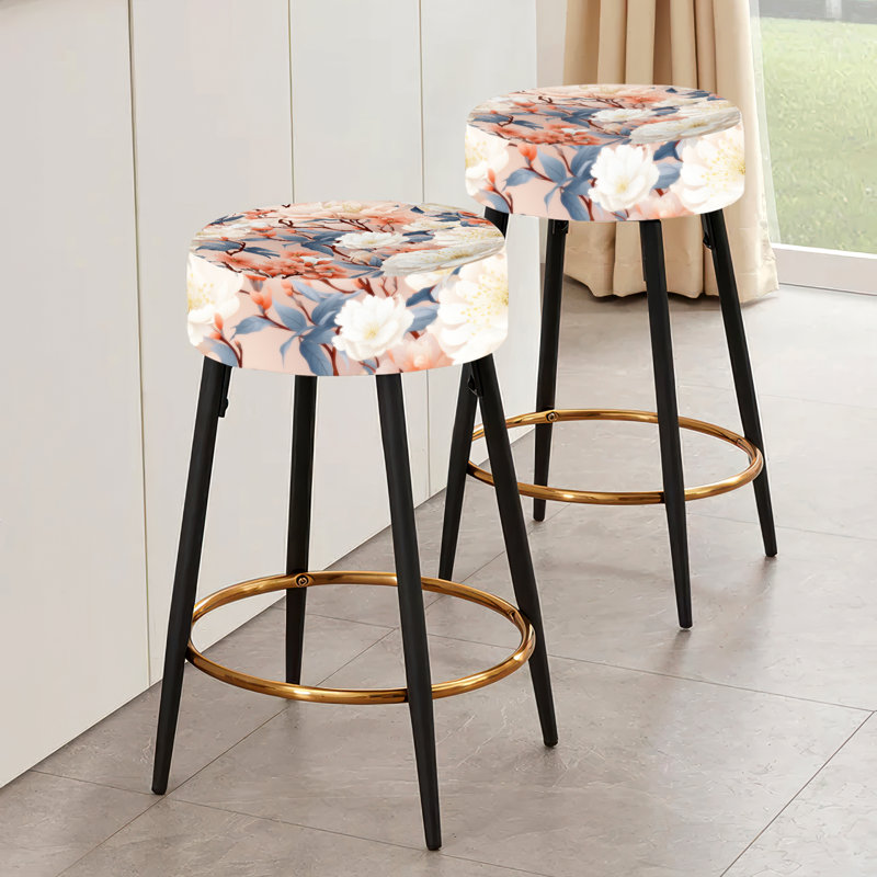 Japanese Zen Garden Botanical Pattern - Floral Bar Stools Set Of 2