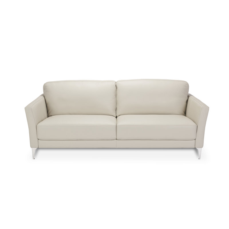 Causeuse à accoudoirs évasés en cuir véritable 84 po 84 po, Crème, Gris
