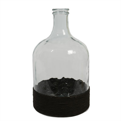 Transparent Handmade Glass Vase with Raffia Band