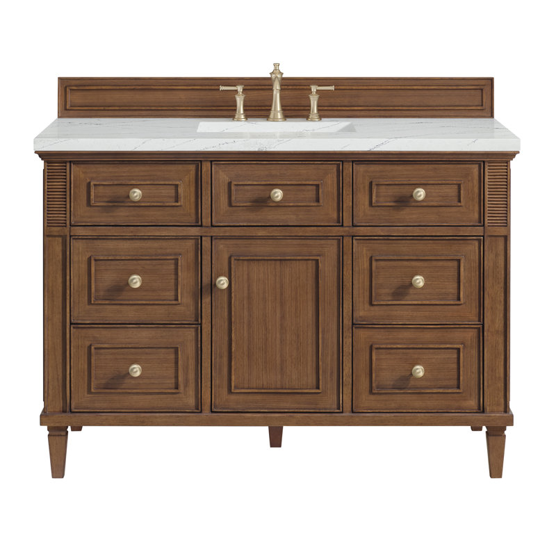 Lorelai 48'' W Single Vanity, Mid-Century Walnut, Ethereal Noctis Quartz, 8" Widespread