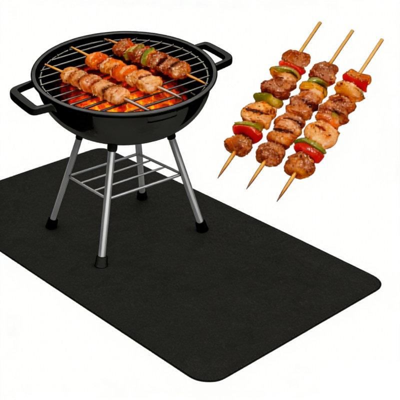 Tapis de barbecue 76 po x 52 po pour barbecue d'extérieur, imperméable et résistant à l'huile, tapis de protection à double face résistant à la chaleur pour barbecue