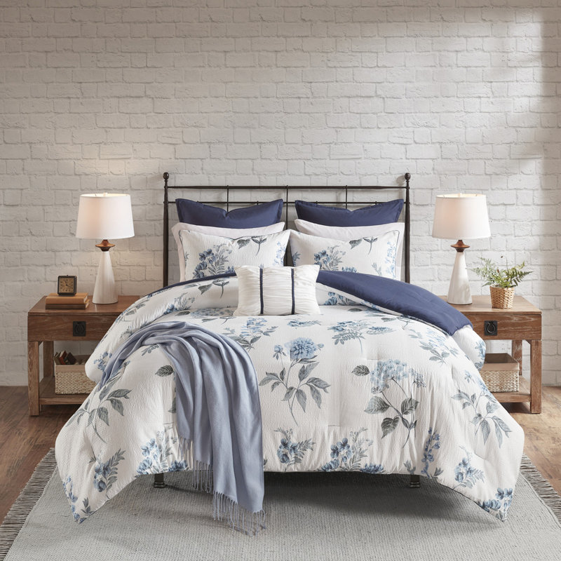 Édredon très grand / très grand bleu, comprend 2 taies décoratives européennes et une couverture, 7 pièces, décor champêtre chic