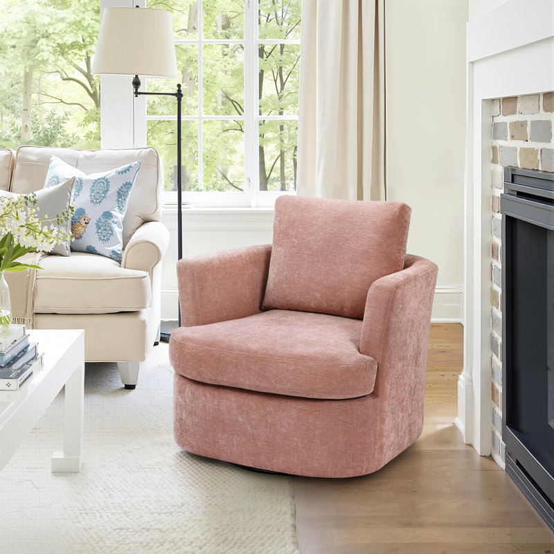 Jocqueline 32.3'' Wide Swivel Barrel Chair, Pink