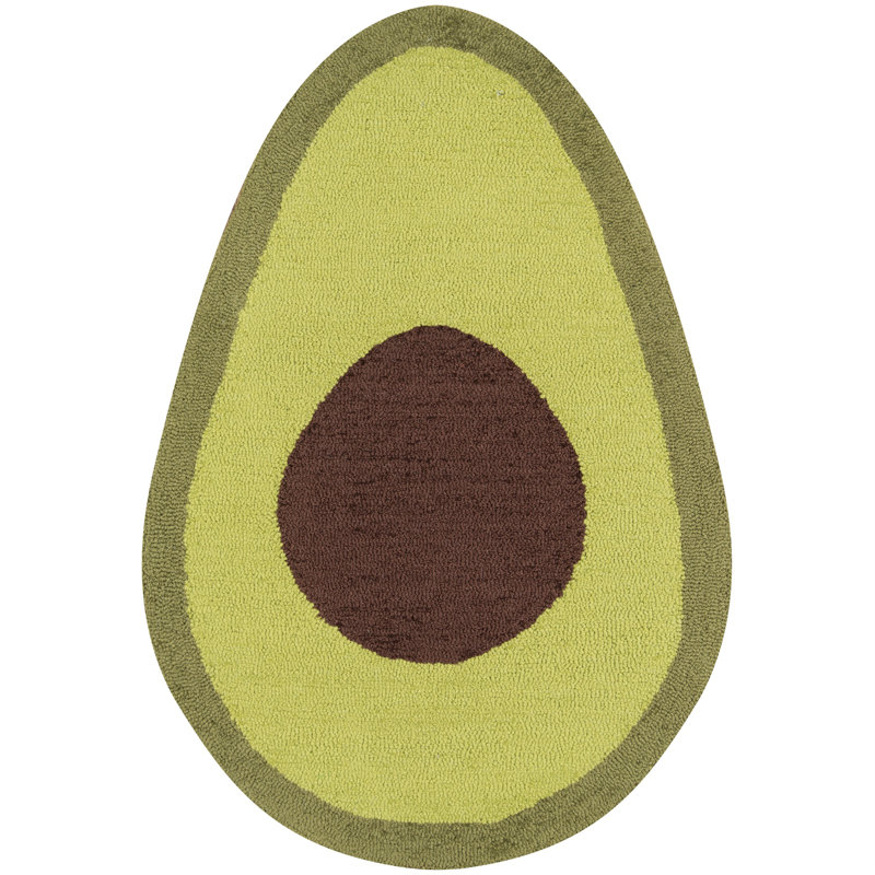 2' x 3' Green Avocado Shaped Tufted Synthetic Rug