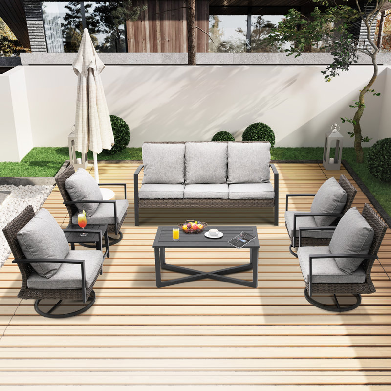 Shaylor Patio Swivel Dining Chairs Set With Cushions, Gray