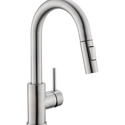 Brushed Nickel Pull Out Spray Faucet, Ceramic Filler For Kitchen And Bathroom Sinks, Classic Design Single Handle Sink Down