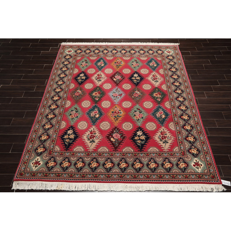 Tapis rose noué à la main de conception unique 8 pi 2 po x 9 pi 10 po Ffyon