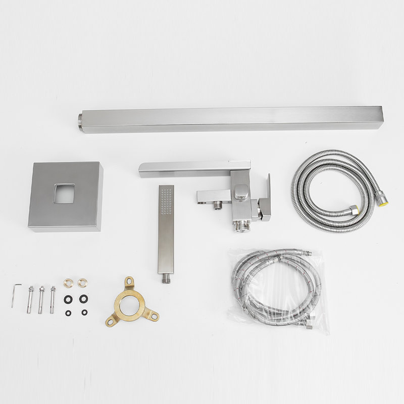 Waterfall Single Handle Floor Mount Freestanding Tub Faucet Bathtub Filler With Hand Shower, Brushed Nickel