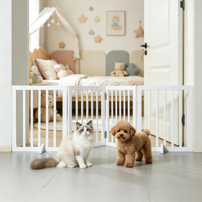 Pet Barrier Solid Wood, Wood, Iron 4 Set Tan Foldable Indoor Use Easy Assembly