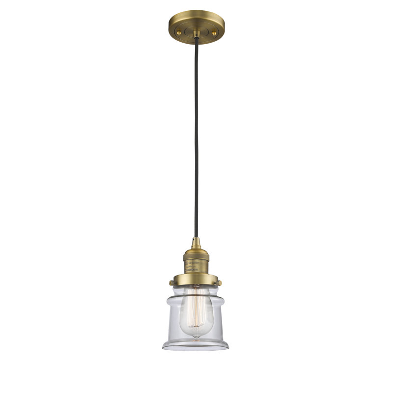 Luminaire suspendu en forme de cloche à 1 lumière Alexandira, Ampoule DEL 6 watts Vinage, Transparent, Laiton brossé