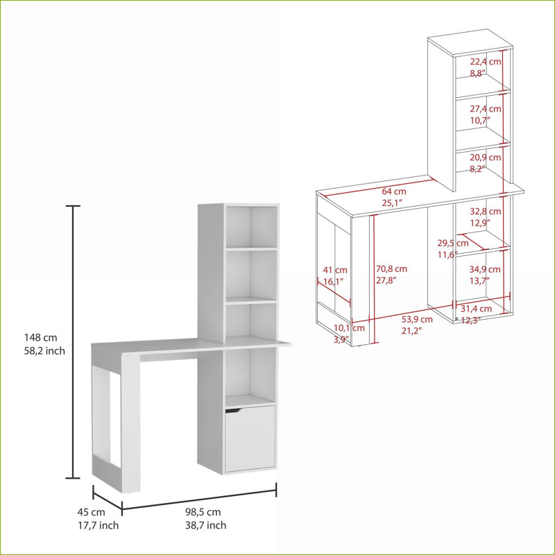 Bureaux, bureau d'ordinateur avec armoire & Iowa Bibliothèque à 4 niveaux | Blanc | Bois d'ingénierie, Blanc