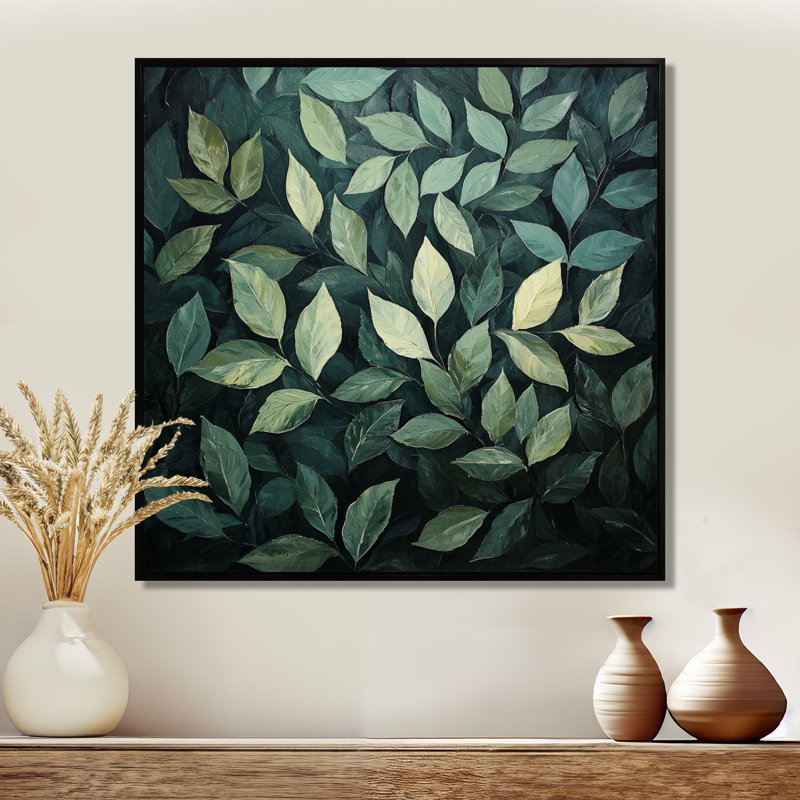 Feuillage olive vert feuillage collage II - feuilles, art mural pour le salon, H 16 po x l 16 po, Noir, noir, noir, noir