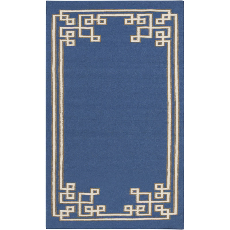 Tapis bleu marine / kaki en laine tissé à la main Alameda, Rectangle 2 pi x 3 pi