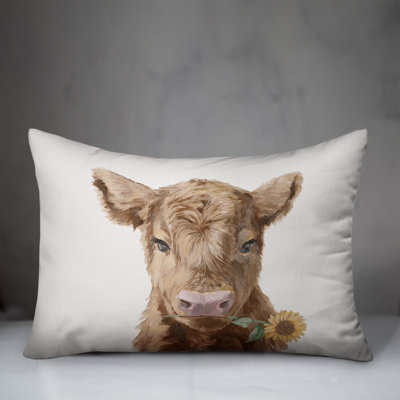 Baby Highland Cow Sunflower Indoor / Outdoor Pillow
