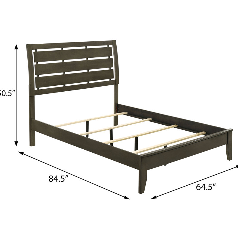 Grand lit moderne gris, offrant un sommeil confortable avec sommier à ressorts - Panneaux à lattes distinctifs et élégants