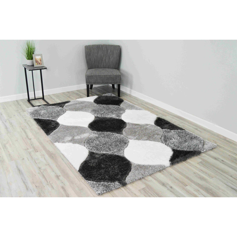 Modern Arriola Shag Abstract Geometric Rug For Living Room Bedroom, Round 6'6"
