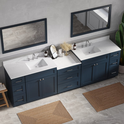 Double Bathroom Vanity Cabinet Shaker Dovetail Solid Wood Drawer Carrara Quartz Top