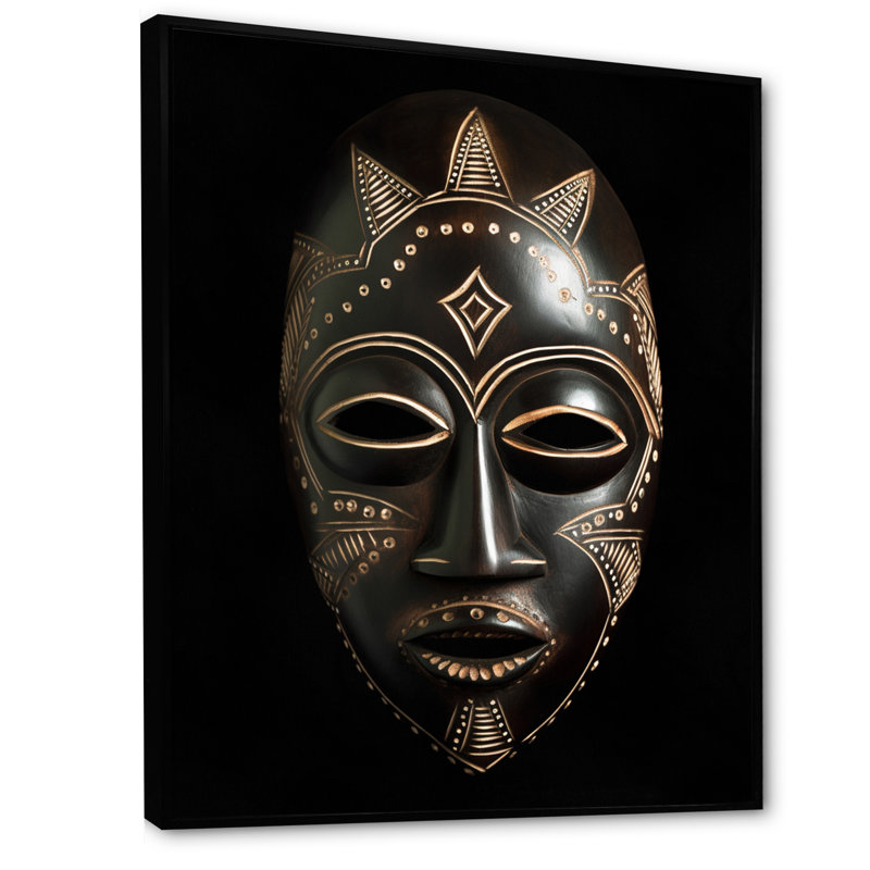 «Ethnical Traditional African Mask XXII», reproduction sur toile, H 40 po x l 30 po x P 1,5 po, Cadre flottant noir